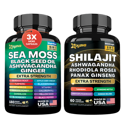 Vitality Boost Duo: Sea Moss 16-in-1 Magic Moss 180 Caps & Shilajit Power ShilaStrength Blend - Energize Your Life!