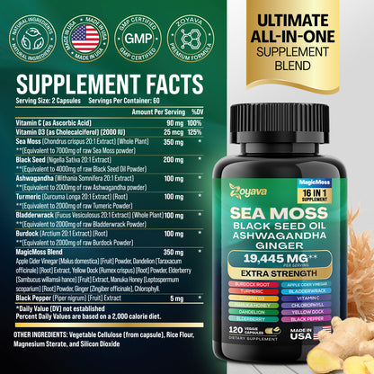 Vitality Boost Duo: Sea Moss 16-in-1 Magic Moss 120 Caps & Shilajit Power ShilaStrength Blend 60 Caps- Energize Your Life!