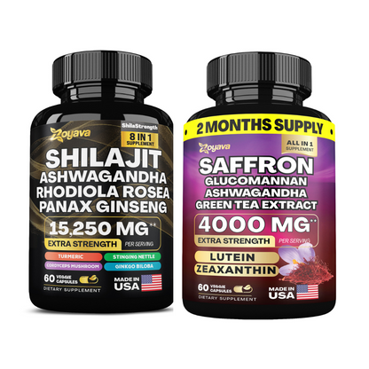 Elevate Your Vitality & Wellness: Shilajit Power ShilaStrength Blend (15,250MG) & Saffron ZestyZen Powerhouse (4,000MG)